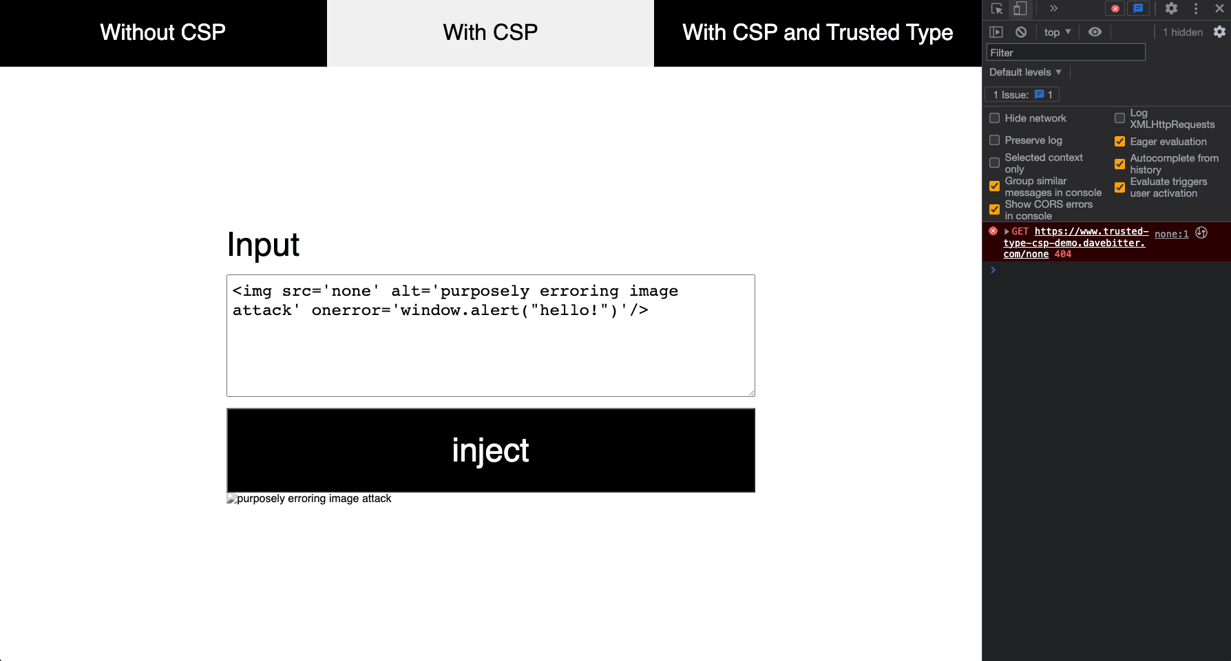 XSS injection with Trusted Types CSP and DOMPurify